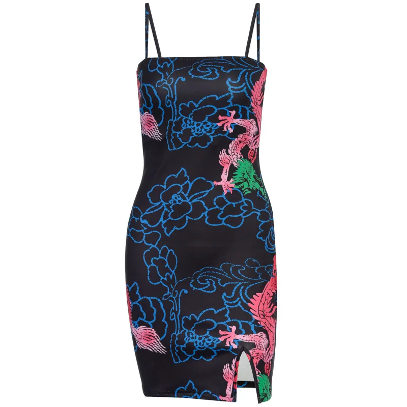 

2020 Harajuku Summer Women Dresses Sexy Chinese Style Dragon Printing Slim Bodycon Clubwear Party Mini Dresses Female Vestidos