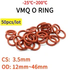 Уплотнительное кольцо VMQ, 50 шт., уплотнительная прокладка, толщина CS 3,5 мм, внешний диаметр 10  46 мм, изолированная силиконовая резина, водонепроницаемая шайба круглой формы, Нетоксичная красная
