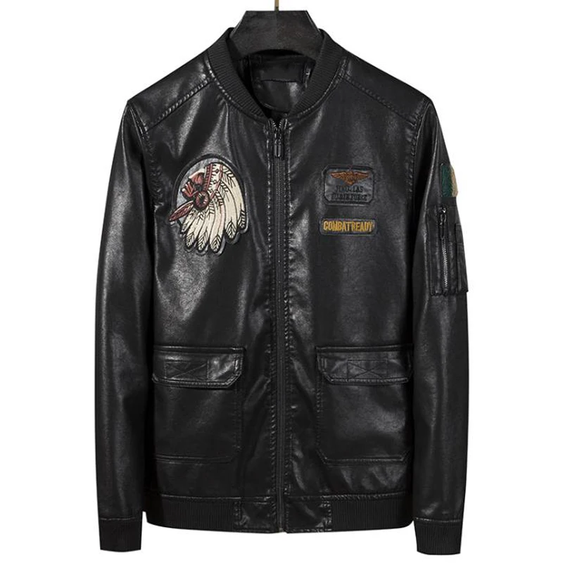 Вышитые с индейским Для мужчин кожаная куртка для мальчиков пальто