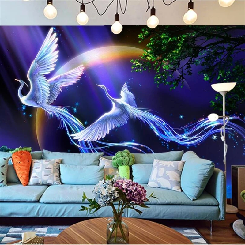 Обои Dintu на заказ красивые обои мечты настроение павлиний журавль фон для