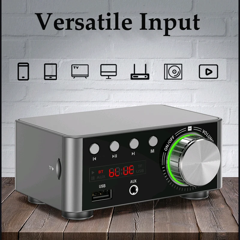

Hi-Fi BT5.0 цифровой усилитель стерео аудио усилитель 100 Вт двухканальный звуковой приемник стерео усилитель USB AUX для домашнего кинотеатра