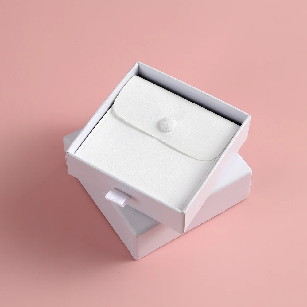 20 White Microfiber Jewelry Pouch Small Snap Button Bags Custom Any Size Earrings Brooch Ring Gift Bag Packaging Pouch Wholesale