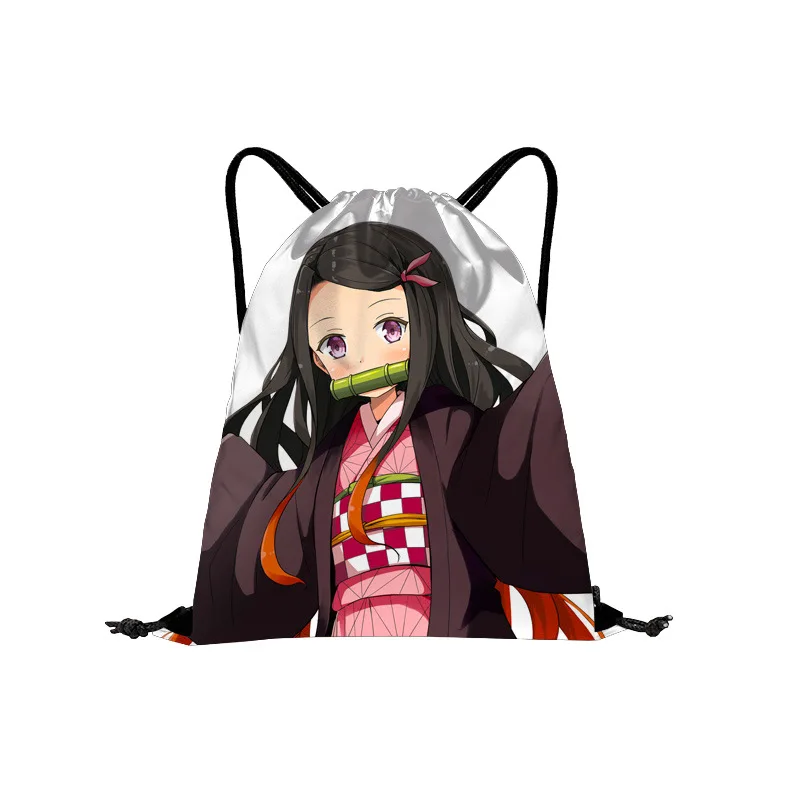 Demon Slayer Theme Motif Drawstring Canvas Bag Black Gym Movement Backpack | Anime Backpacks Wallets &amp Luggage