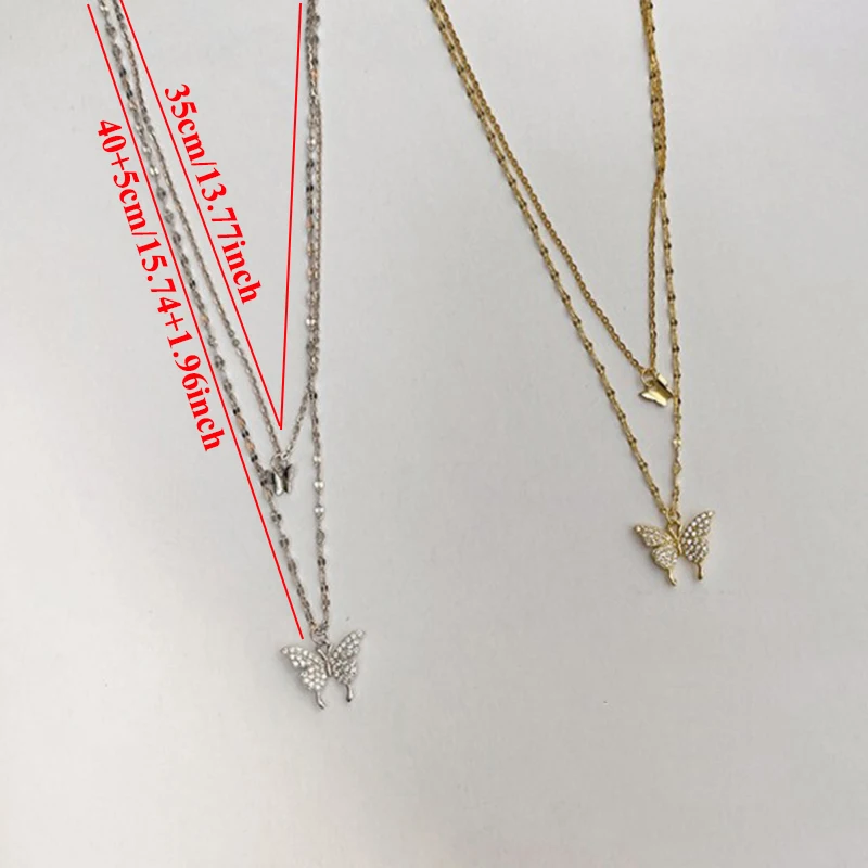 

Flash Diamond Butterfly Double Necklace For Women Simple Design Clavicle Chain INS Style Crystal Elegant Wedding Jewelry Gifts