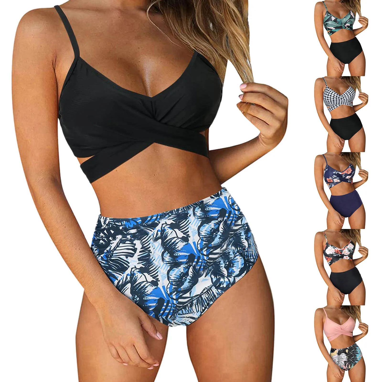 

Новинка 2022, спортивные бикини с принтом, бандо, пуш-ап, сексуальный женский купальник, купальник с высокой талией, купальный костюм, бразильс...