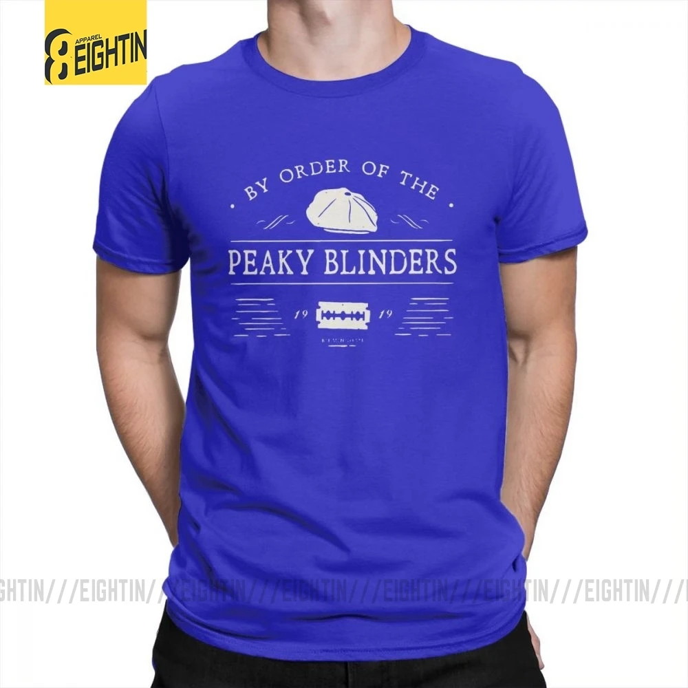 По заказу The Peaky Blinders мужские крутые принтованные футболки с круглым вырезом размера плюс футболки с коротким рукавом футболки хлопок - Цвет: Синий