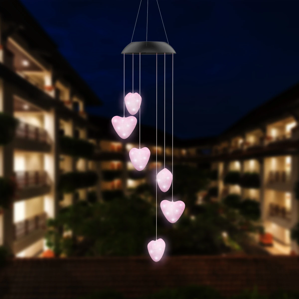 

Ветромузыка на солнечной батарее, водонепроницаемая, меняющая цвет, светодиодная подсветка в форме сердца для дома, балкона, сада