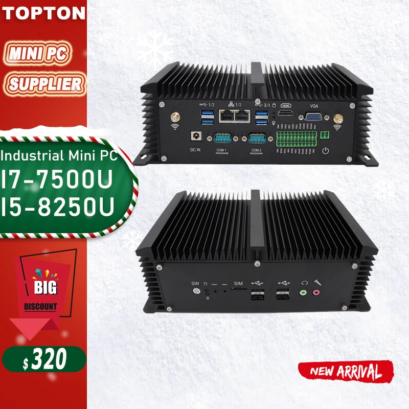Промышленный мини-ПК без вентилятора i5 8250U i7 7500U 2* DDR4 2* Lans настольный компьютер Win10 Linux 2* COM GPIO 4G SIM VGA HDMI WiFi