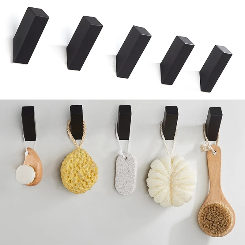 

Morden Stainless Steel Black Towel Hooks Cloth Coat Hanger Wall-Mounted Square Dook Robe Hook Kitchen Bathroom Accessories 2Pcs/