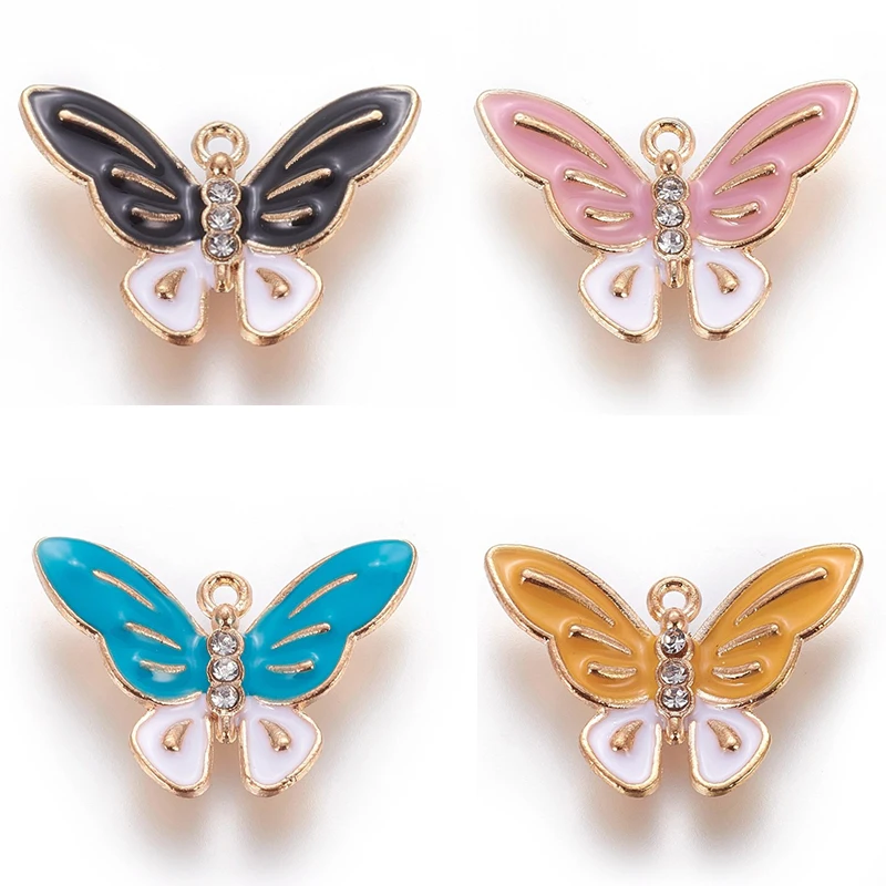 

50pc Butterfly Zinc Alloy Pendants with Enamel and Rhinestone for Jewelry Making DIY Bracelet Necklace Accessories 18x25.5x3.5mm