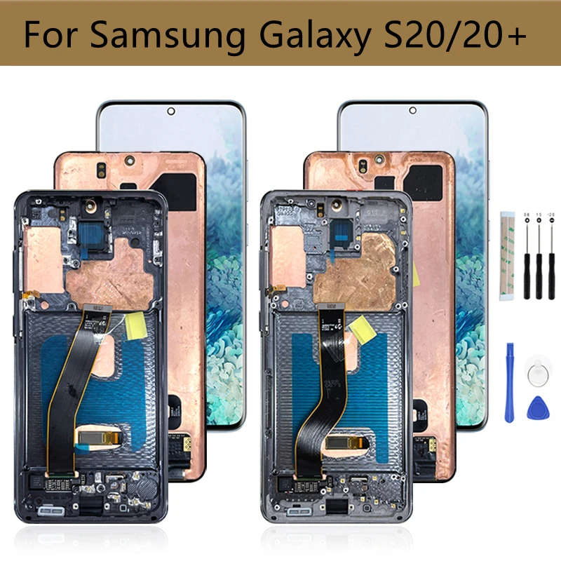 Pantalla LCD para Samsung Galaxy S20, montaje de digitalizador con pantalla t&aacute;ctil G980, G985, con marco para Samsung S20 Plus, pantalla S20 + pantalla-0
