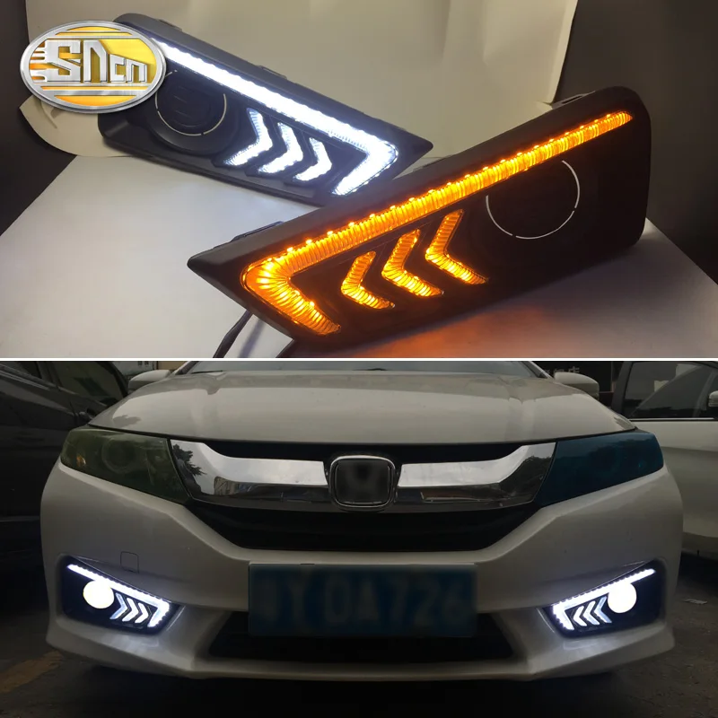 SNCN светодиодные дневные ходовые огни светильник для Honda City Grace 2015 2016 желтый