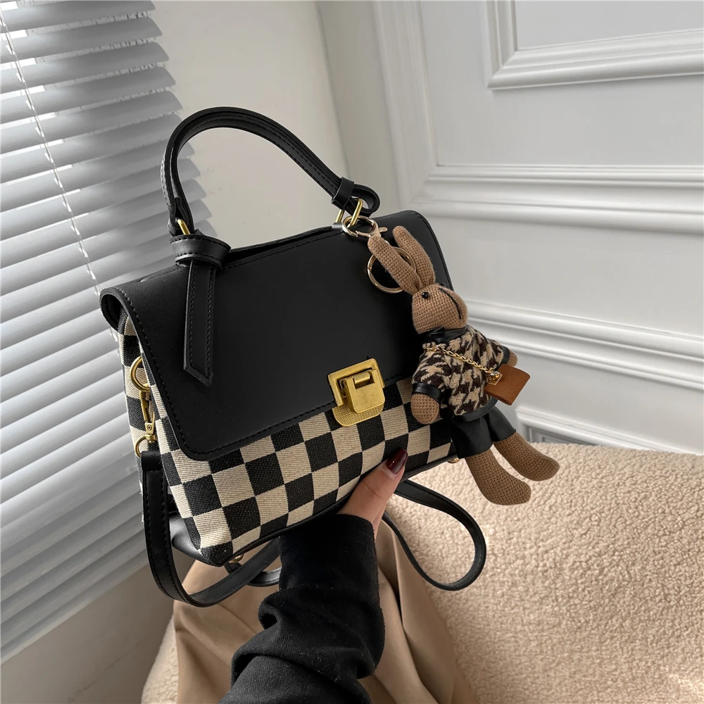 

Luxury Brand Checkered Small Single Handle Bags For Women High Capacity Female Work Shoulder Crossbody Bags Black Coffee Brown