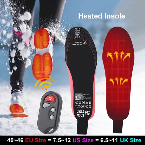 Электрическая тепловая стелька с подогревом и дистанционным управлением, с USB-зарядкой, зимняя уличная теплая стелька для обуви размером ...