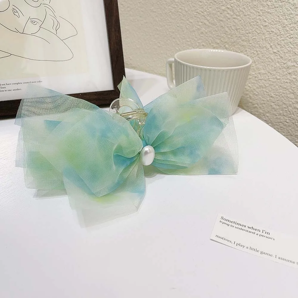 

Super Fairy Sweet Bow Mesh For Women Girl Plastic Pearl Hair Crab Cloth Hair Claw Hair Accessories