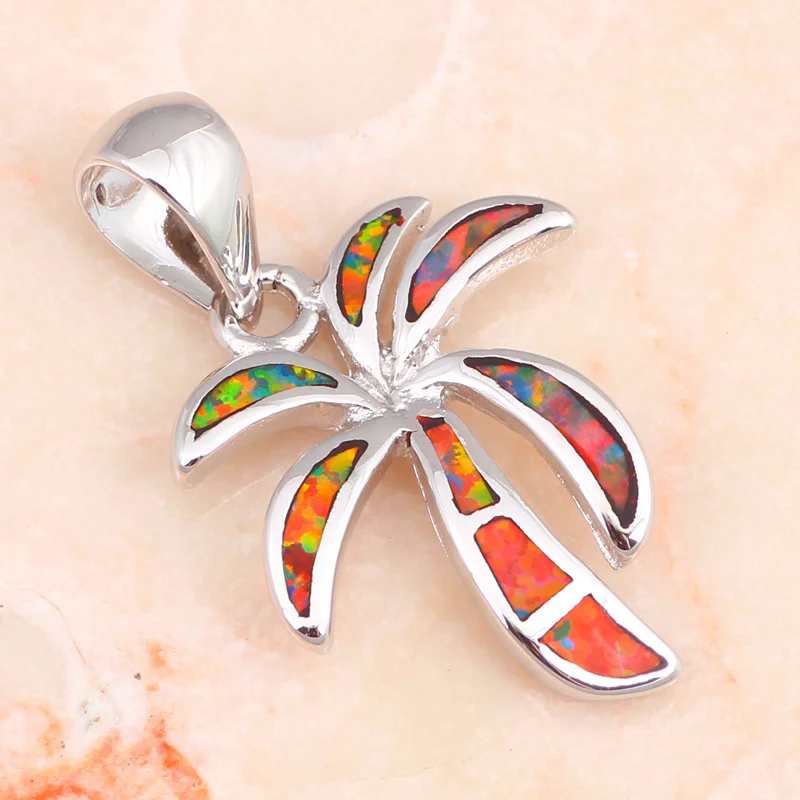 coconut tree style New arrival Orange fire Opal Fashion jewelry Silver Stamped Health free Necklace Pendants OP552 | Украшения и
