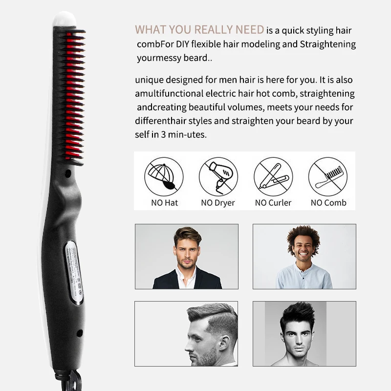 Multifunctional Hair Comb Brush Quick Beard Straightener Curling Curler Show Cap Men Beauty Styling Tool Free Shipping 1 | Красота и
