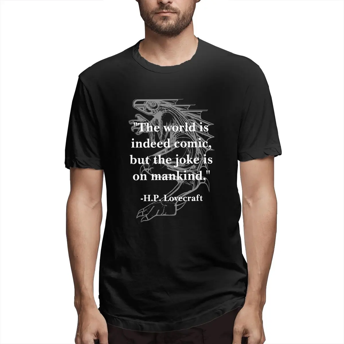 

Humorous H.P. Lovecraft Quote Graphic Tee Men's Short Sleeve T-shirt Funny Tops