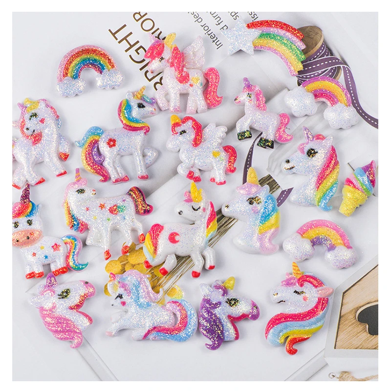 Миниатюрные блестящие ювелирные изделия из смолы с единорогом для рукоделия