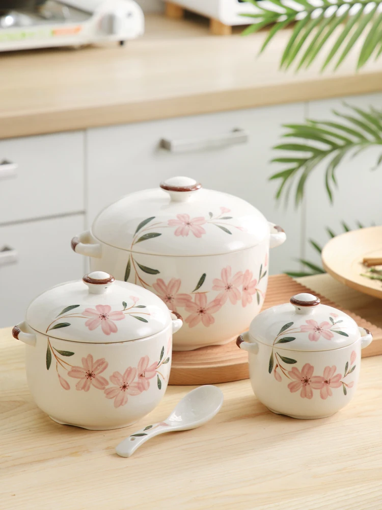 

Flower Ceramic Stock Pots Kitchen Aesthetic Non Stick Soup Pots Noodles Japanese Cacerolas Para Cocina Houes Accessories OC50MG