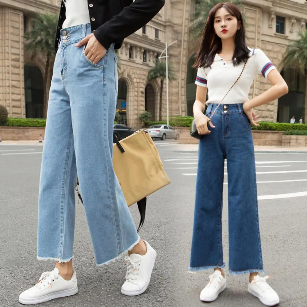 

Casual Women Jeans High Waist Clothes Straight Wide Leg Loose Denim Pants Ninth Trousers girls Vintage Harajuku Blue Streetwear