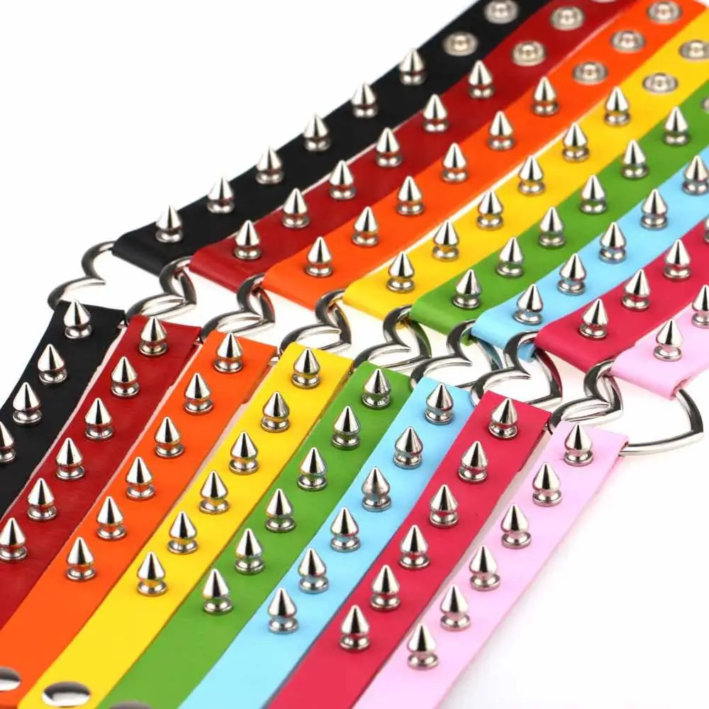 

WANGAIYAO2021 new punk style collar female personality jewelry exaggerated rivet peach heart-shaped PU leather necklace collar n