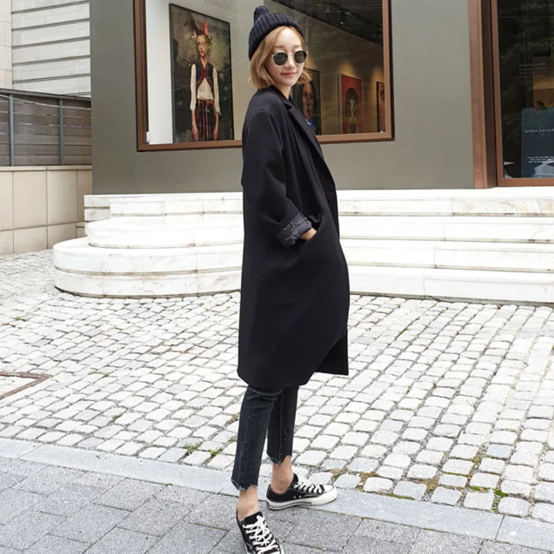 LANMREM Новая Осенняя модная женская одежда свободная корейская черная длинная