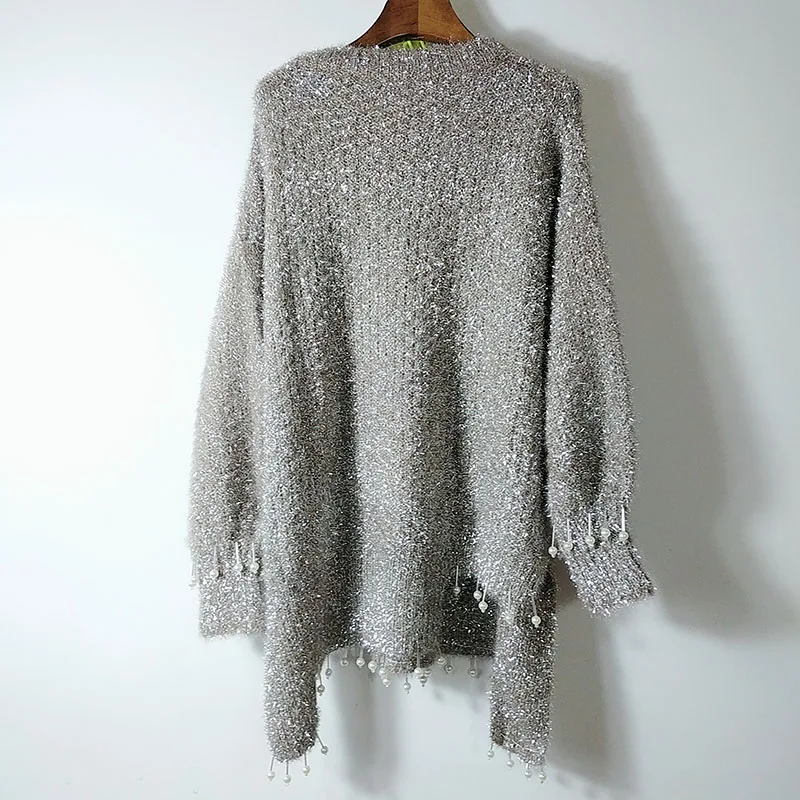 Модный новый яркий Шелковый головной убор тяжелый Повседневный свободный свитер