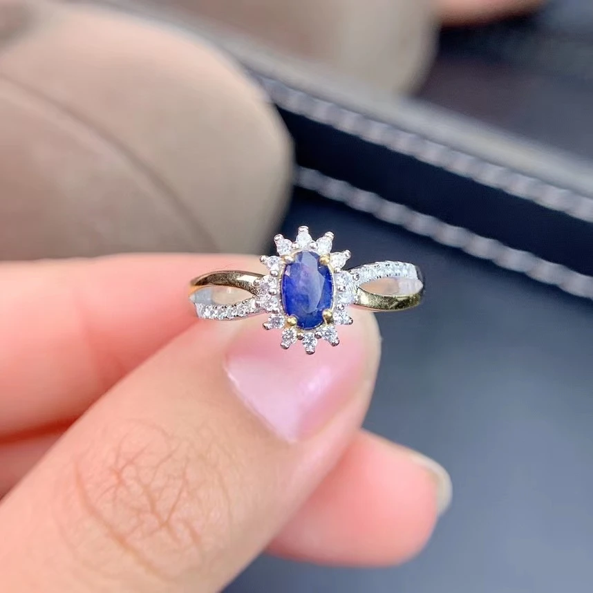 

grace Diana cross wave Natural blue sapphire ring S925 silver natural gemstone ring girl women anniversaries gift fine jewelry