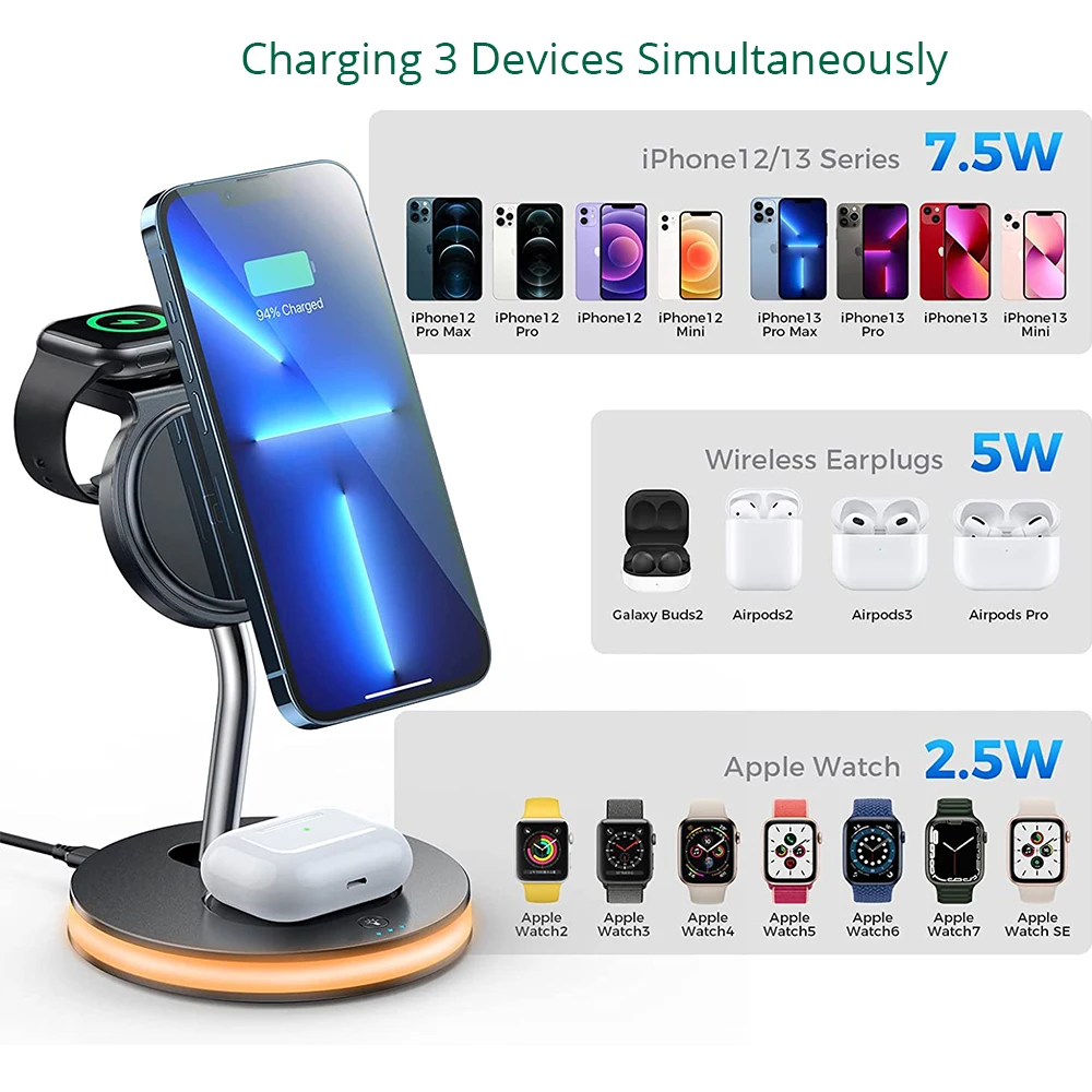 bonola qi 15w wireless charge 4 in 1 station for iphone 13 11 12 x 8 plus fast charging for apple watch 6 5airpod pro2 charger free global shipping