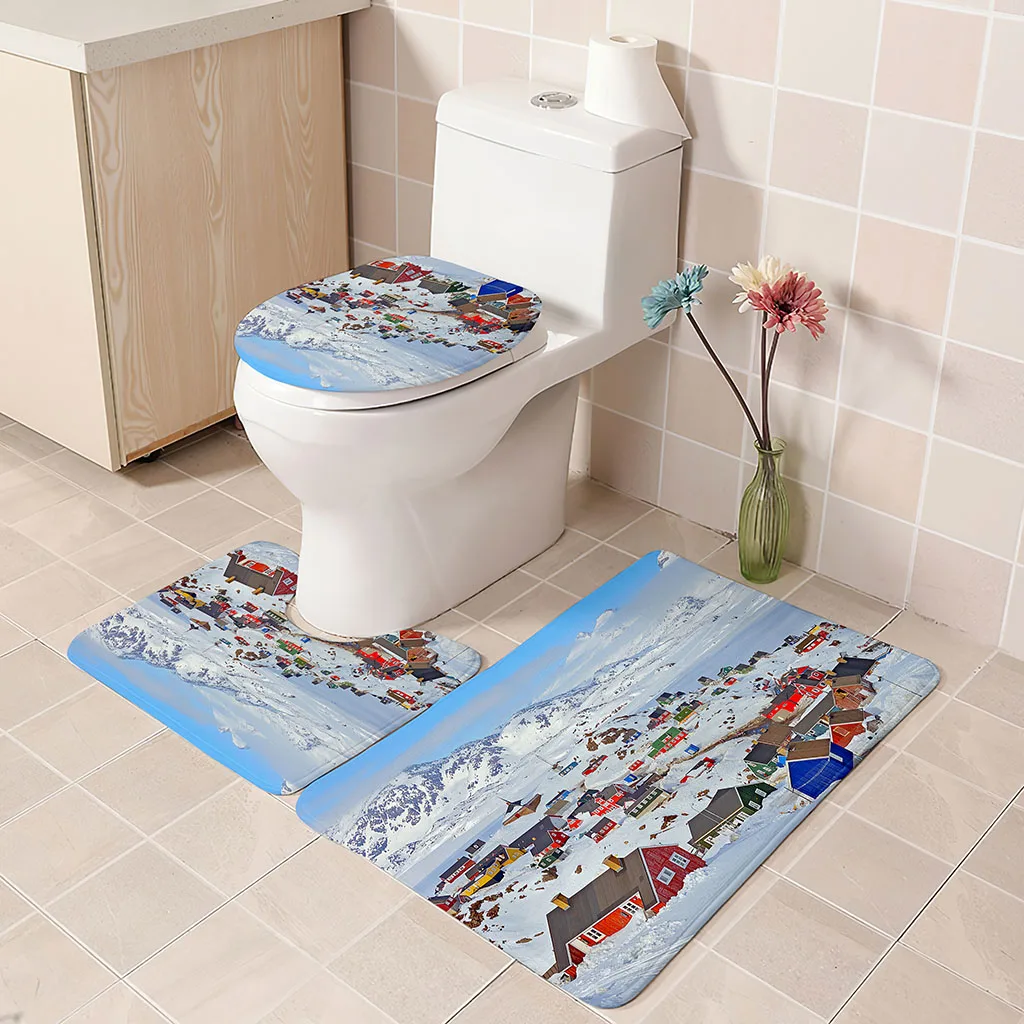 

3D Modern Natural Scenery Waterproof Fabric Bathroom Accessories Shower Curtain Cover Anti Slip Carpet Bathroom Cover Bath Mat