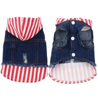 old jean small dog clothes hoodie puppy dog jacket vest cowboy stripe pet coat water wash clothing for small medium dogs