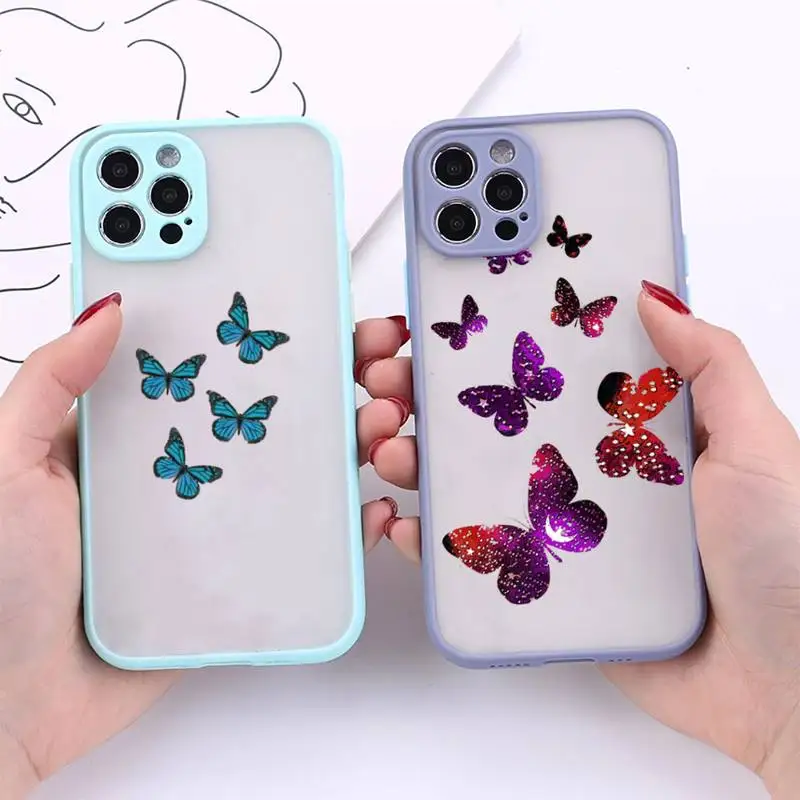 

Beautiful Butterfly Matte Shockproof Phone Case For iPhone 12 11 Pro XS Max XR X 8 7 Plus Camera Protection Bumper cover