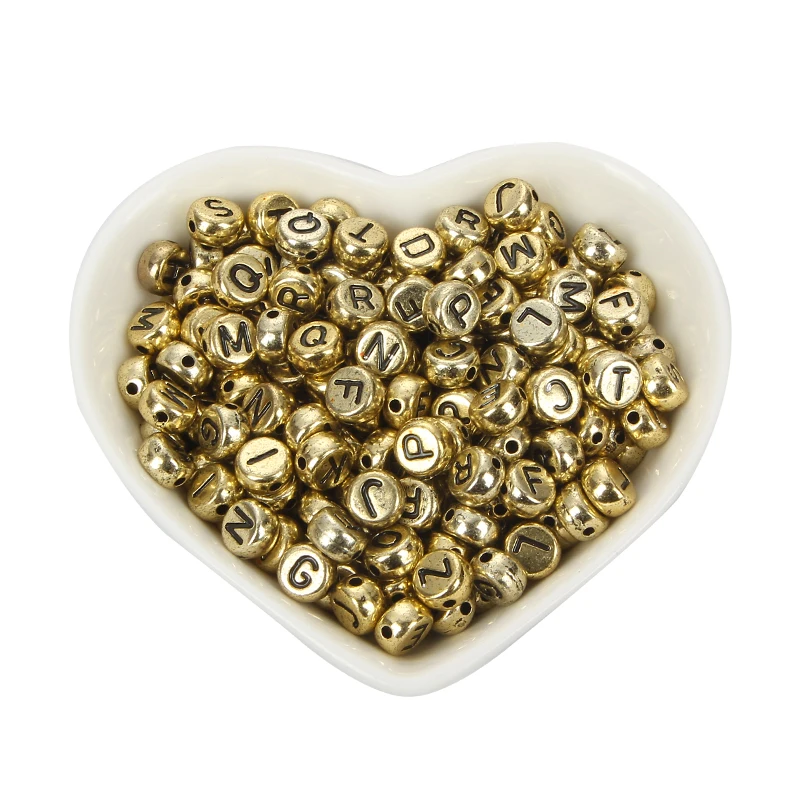200 шт. акриловые бусины с золотыми буквами 7 мм|Бусины| |