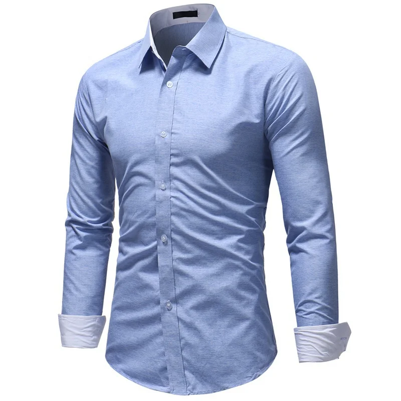 Men Shirts Slim Fit Tops Casual Long Sleeve Pocket Business Shirts Mens Wedding Party Shirt Male Clothing 2021