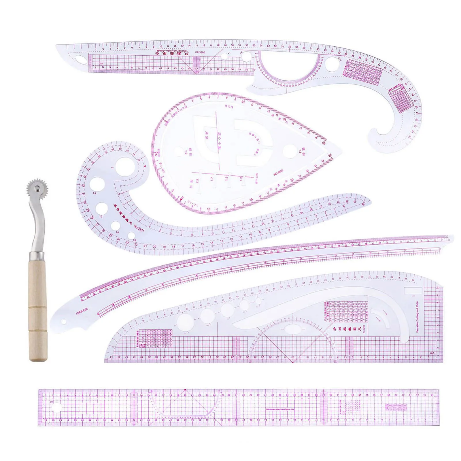 WYSE 7 Piece Set Metric Clothes Curve Sewing Ruler Drawing Stencil Making Grading Curve Rule Pattern Making Accessories Making