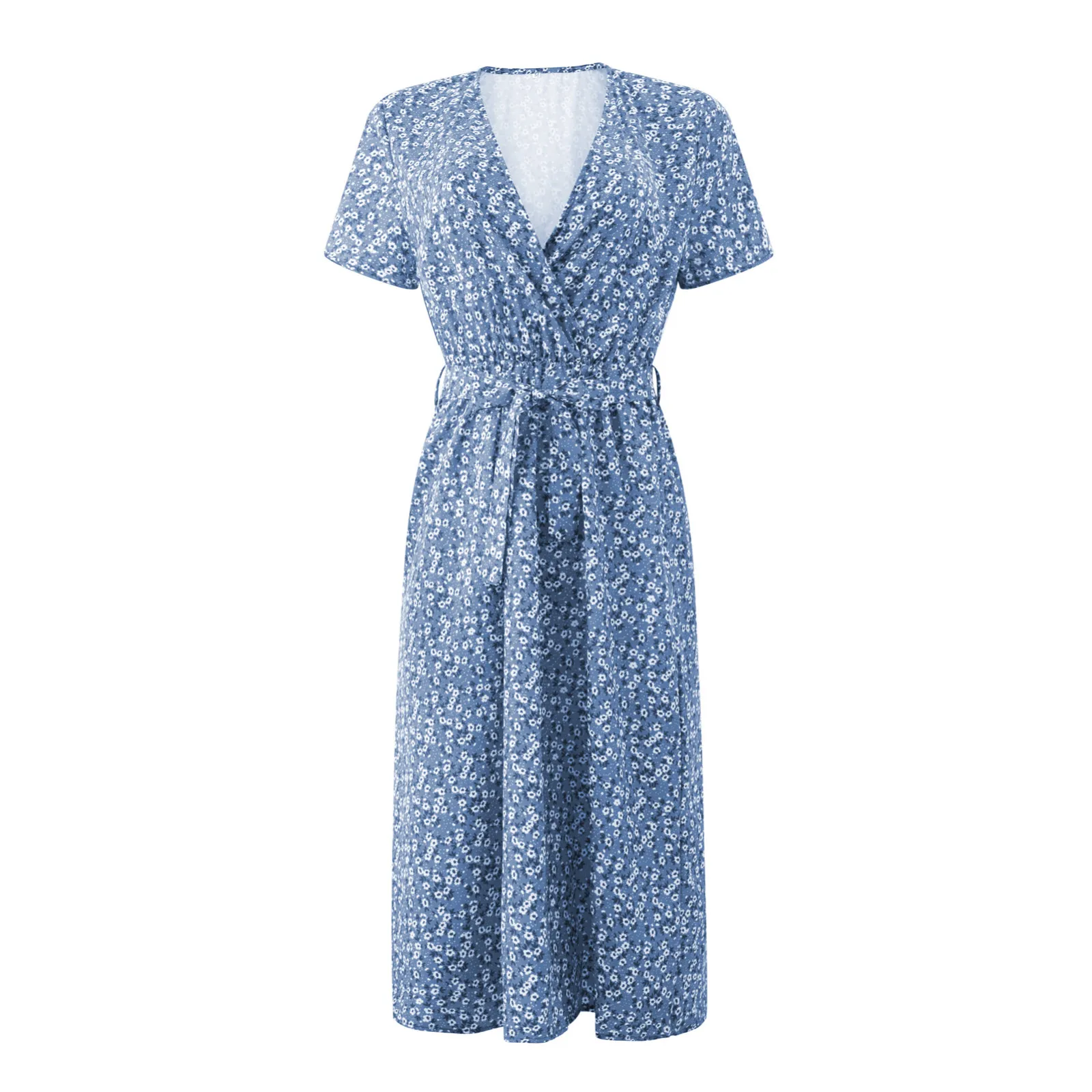 

40# Floral Printed Dresswomen Bandage Holiday Beach Dress Vintage Bohemian Casual Chiffon Maxi Dress Sexy V-neck Robe Femme