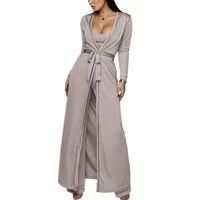 womens autumn winter tracksuit long sleeves open front knitted blazer coat tank long pants three piece sets outfit