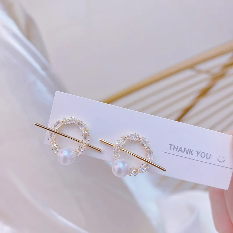 

New design exquisite zircon high-quality French pearl circle small earrings 14K real gold stud earrings for women