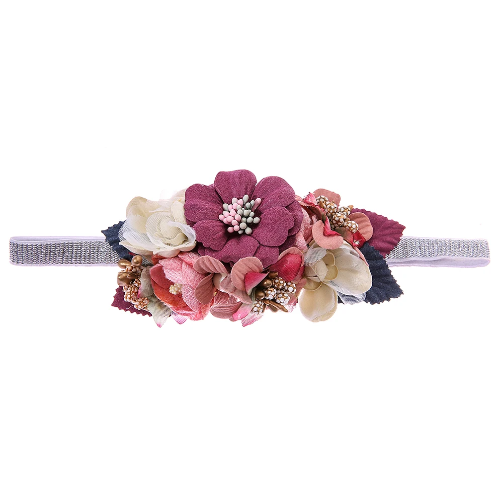 Sliver Purple M MISM новые детские цветочные аксессуары для волос, венки для волос золотого цвета, повязка для волос ручной работы для детей, милая эластичная повязка на голову - Цвет: Sliver Purple