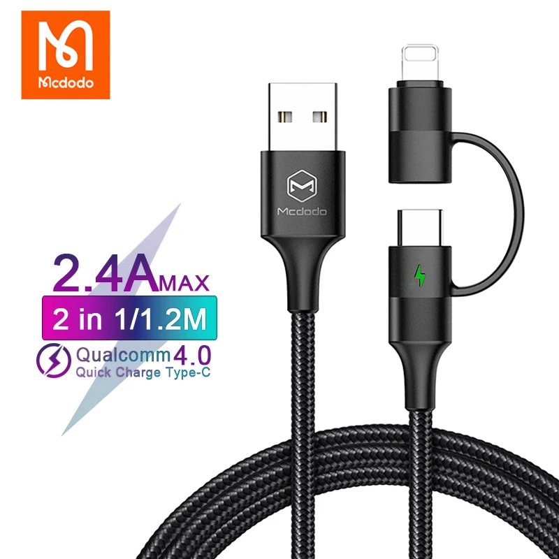 Кабель Mcdodo USB Type-C 2 4 А для быстрой зарядки iPhone 13 12 11 Pro Max XS XR 8 Samsung Xiaomi в 1 шнур и