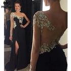 Роскошное черное платье для выпускного вечера 2021, длинное шифоновое женское платье для вечевечерние с кристаллами и бисером