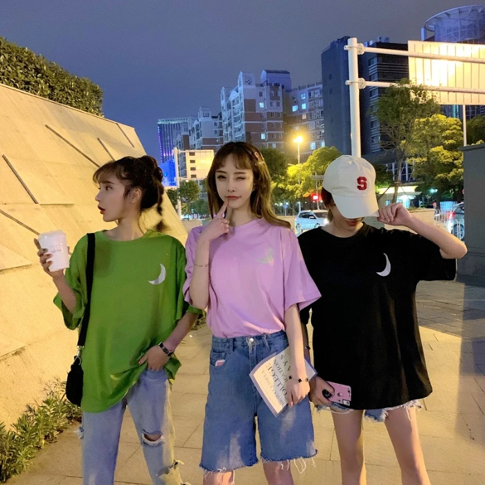 2020 новые светящиеся свободные футболки с принтом Луны и коротким рукавом для