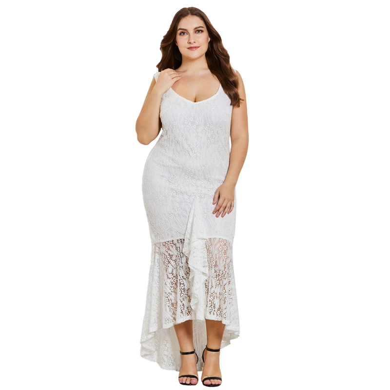 

Элегантное Кружевное белое платье XXL без рукавов с V-образным вырезом и запахом, женское пляжное свадебное платье с оборками на подоле, подру...