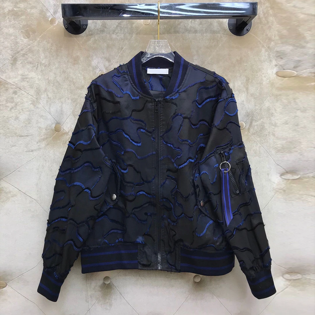 

2020 new high-end crew neck zipper casual bomber jacket women tassel patchwork camouflage pattern pocket ribbon vintage coat