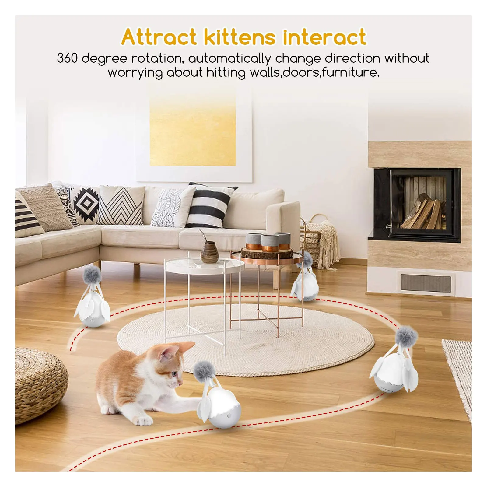 Smart Electronic Cat Toy Interactive Automatic Rotating  360° Self-Rotation Balanced Running Pet Cat Funny Feather Toy Cat Stick images - 6