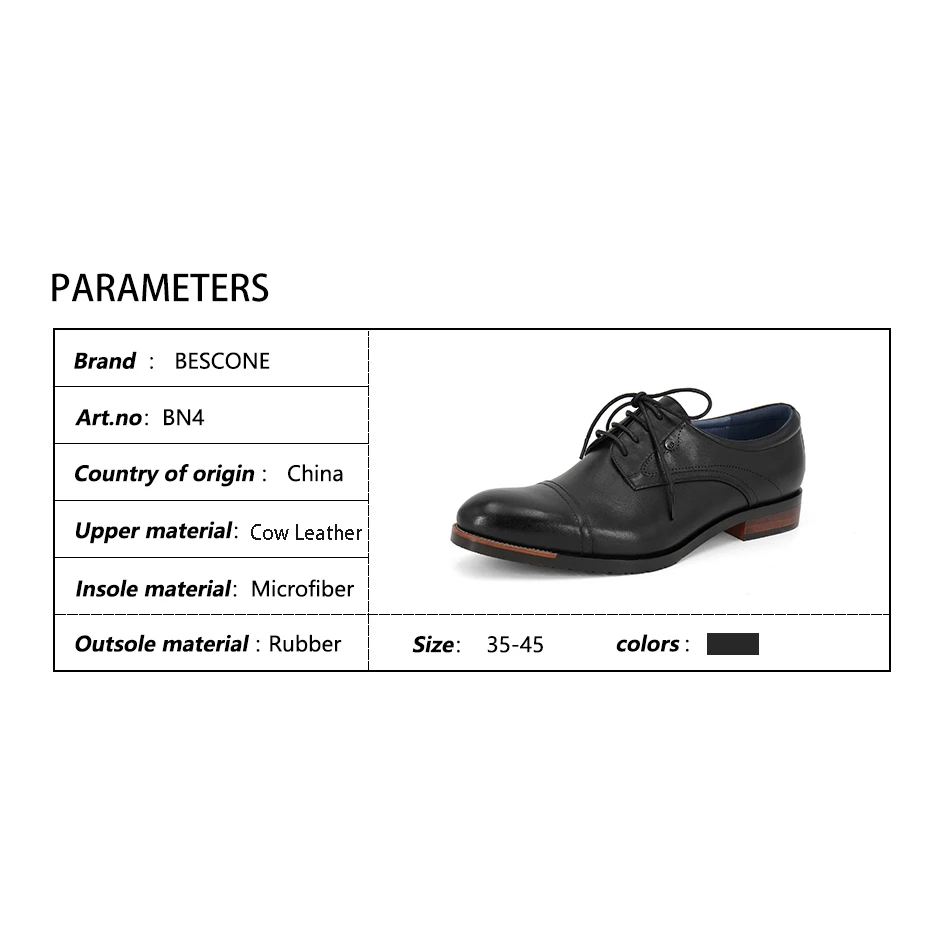 BESCONE/Мужская обувь для взрослых Классическая однотонная деловая с круглым носком
