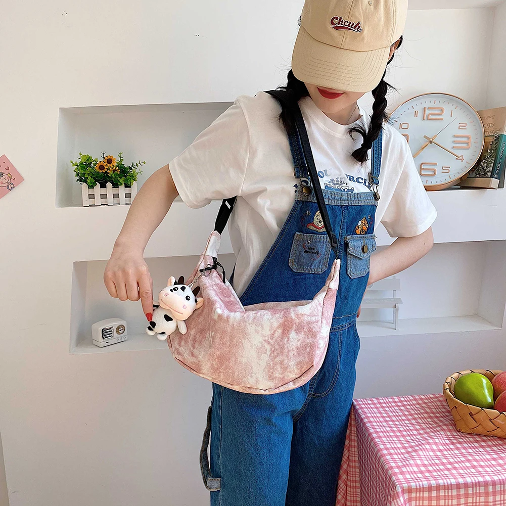 

Повседневная Женская холщовая сумка-мессенджер через плечо, модный Дамский кошелек на молнии, сумочка с подвеской в виде коровьей куклы