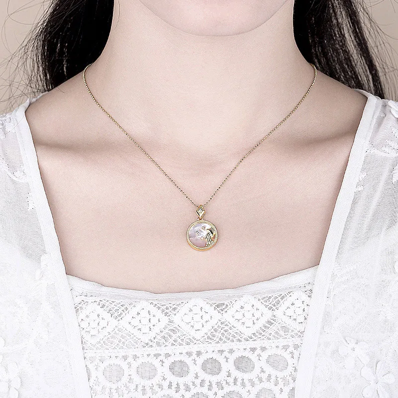 

Evimi 925 Standard Silver Sweater Necklace INS Fashion Creative Twelve Constellations Pendant Elegant Party Jewelry Gifts
