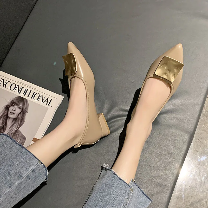 

Women Shoes Autumn Shallow Mouth All-Match Pointed Toe Female Footwear Fall New Nurse Summer Grandma Dress Basic PU Lace-Up Slip